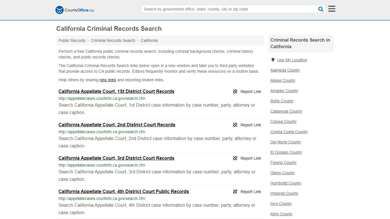 California Criminal Records Search - County Office