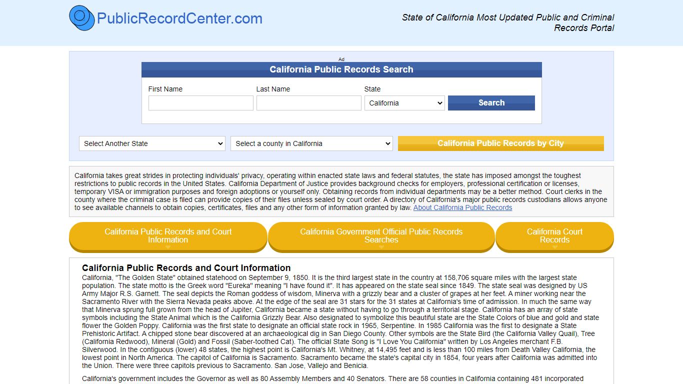 California Free Public Records, Criminal Records And Background Checks
